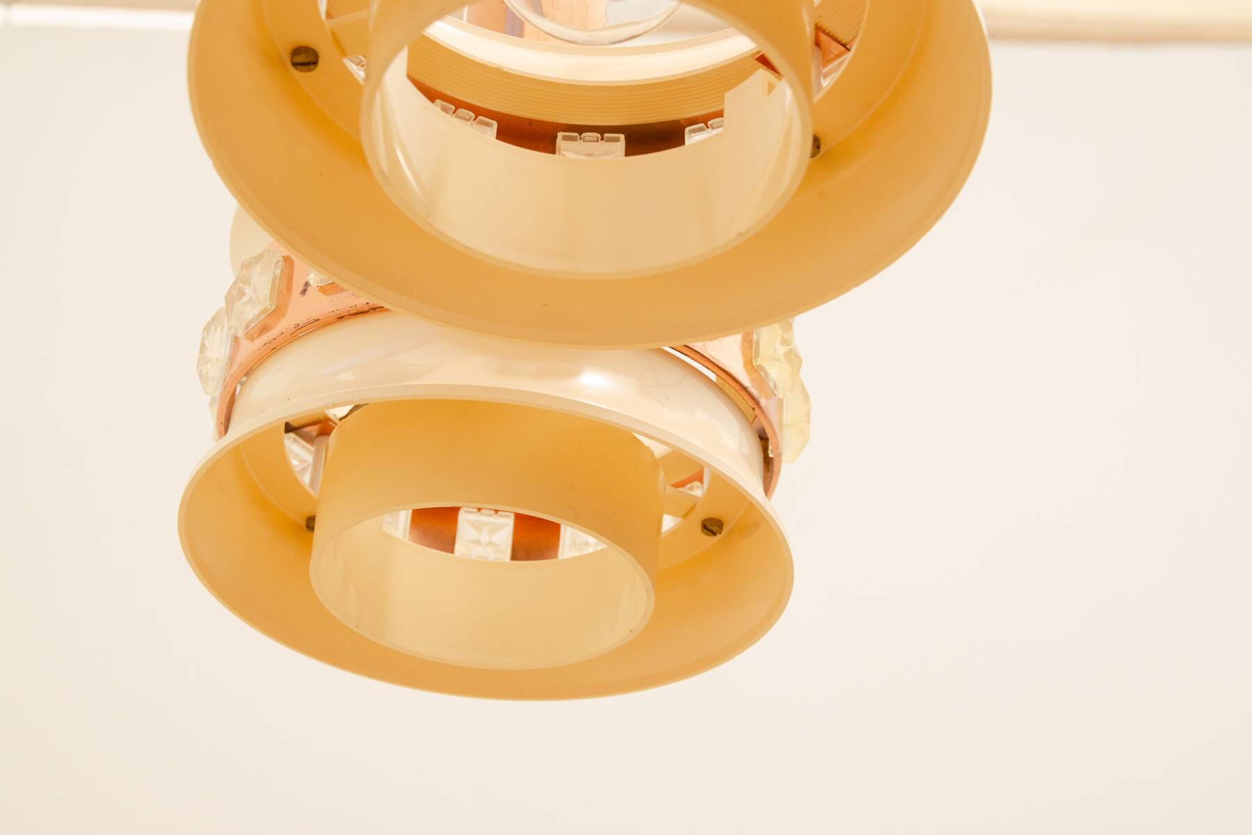 Vintage hanging lamp with three cut glass lampshades, Kamenický Šenov, 1970´s