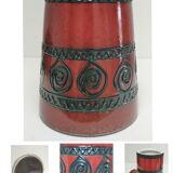 Enamelled ceramic pot with wood lid German design 70s
