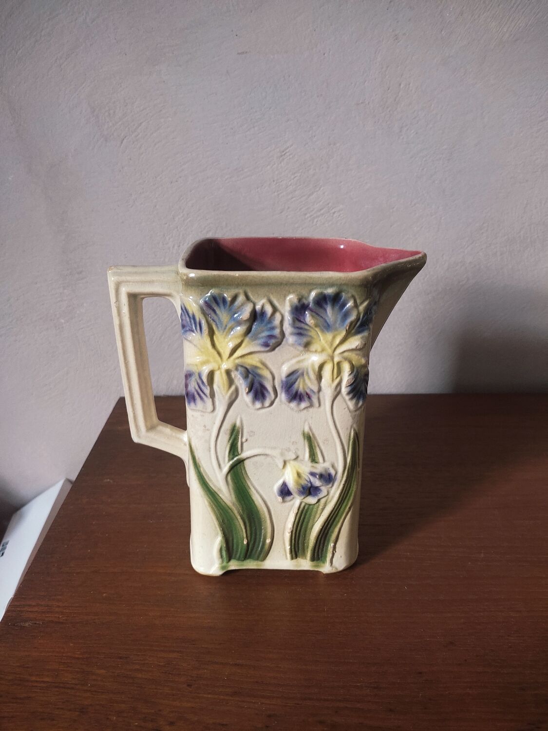Art Nouveau pitcher in slip