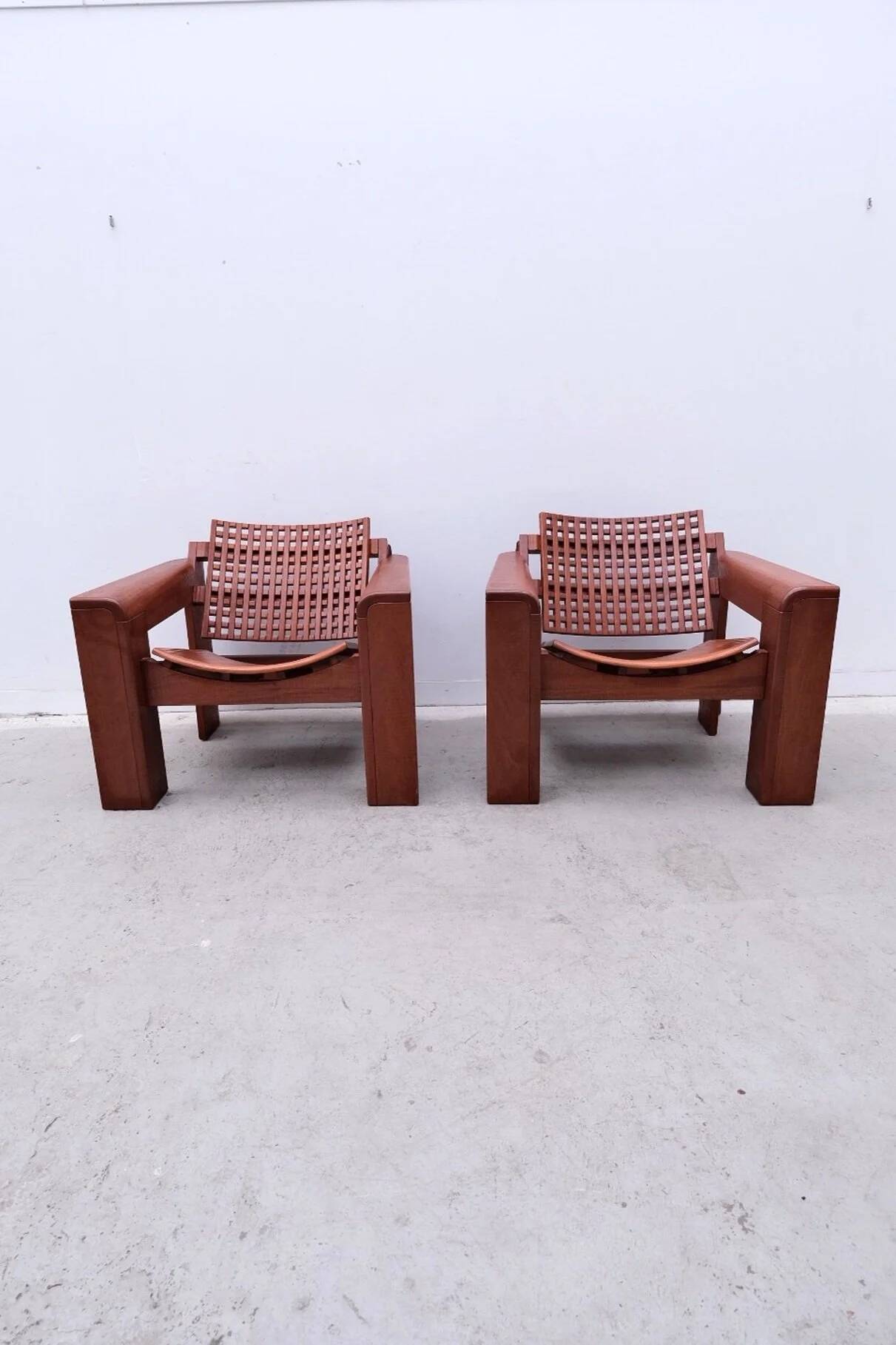 Pair of solid Lebanese cedar armchairs
