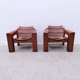 Pair of solid Lebanese cedar armchairs