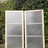 Pair of antique translucent glass sliding doors