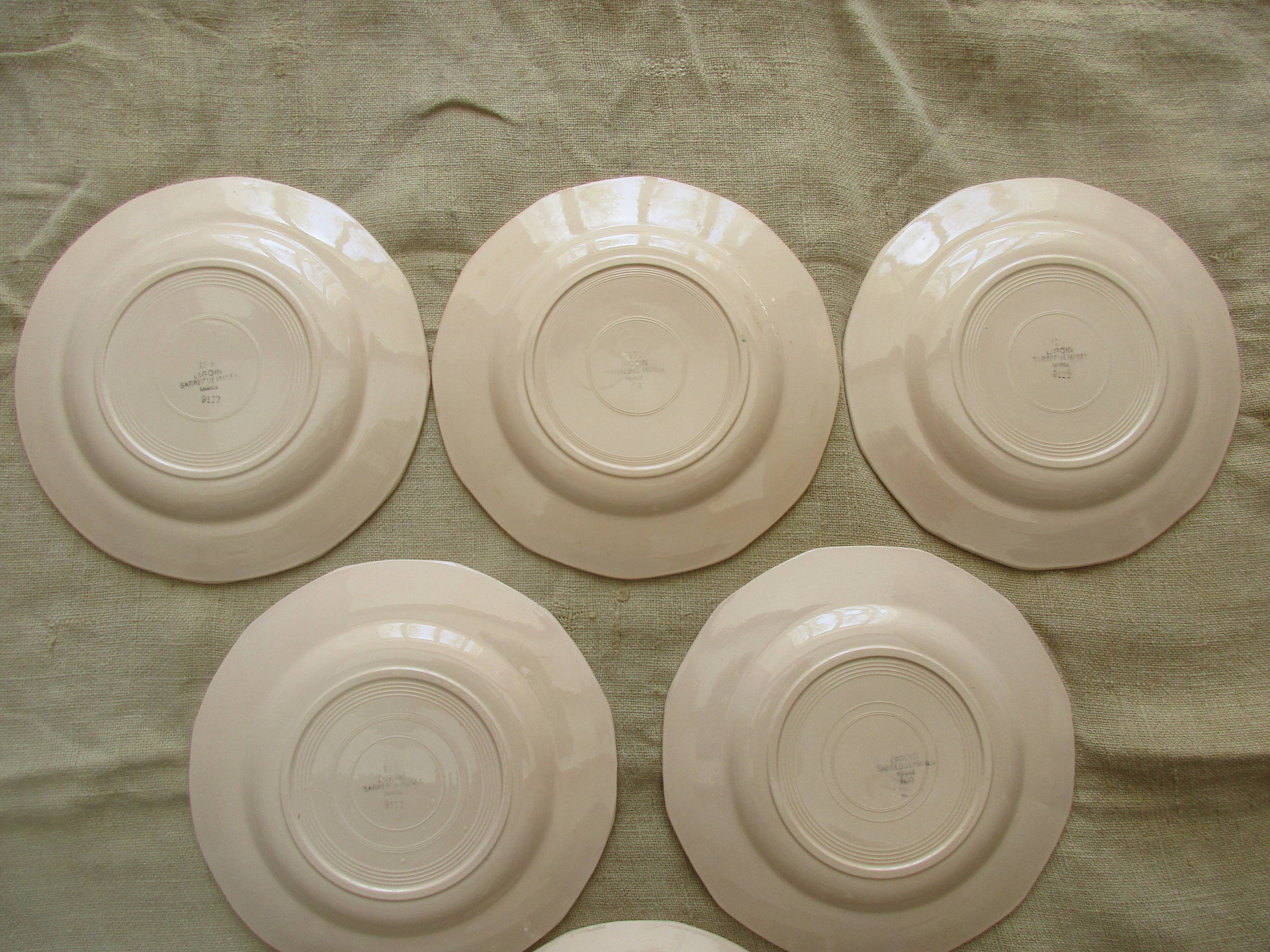 6 plates a decor floral on pink background faience digoin sarreguemine