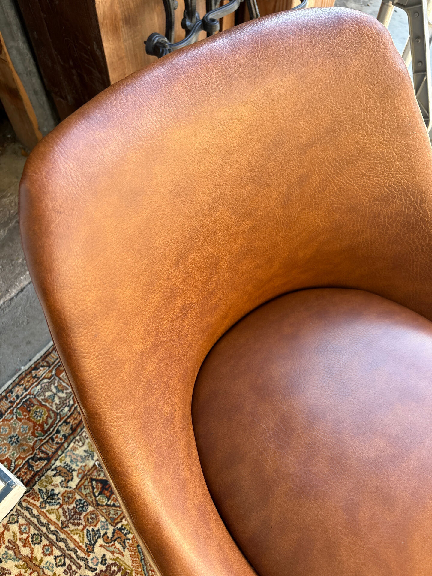 Vintage swivel office chair in cognac faux leather – 1970s