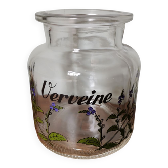 Vintage silkscreened glass jar verbena flower pattern