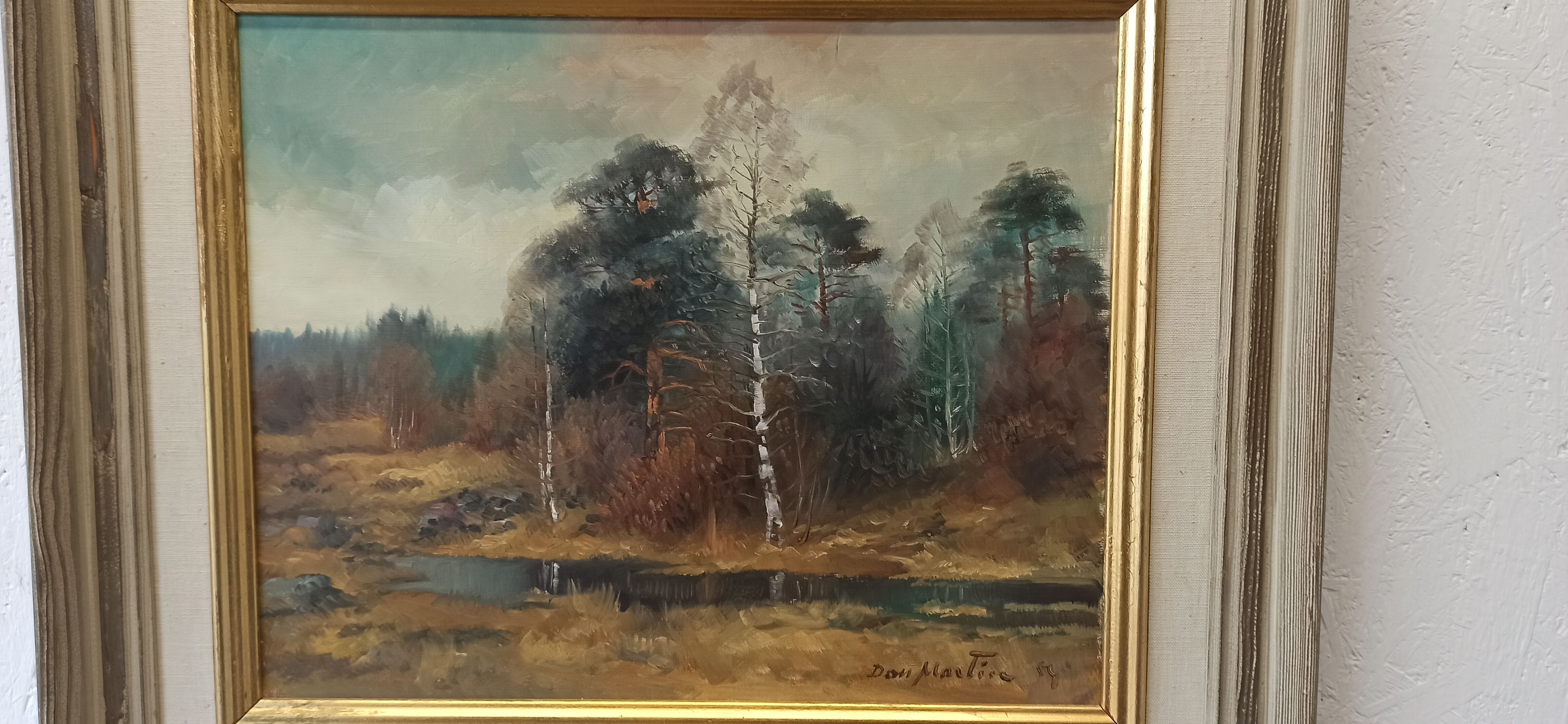 Huile sur toile. Paysage forestier par Dan Martin Masell (1910-1999).
