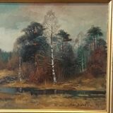 Oil on canvas. Forest landscape by Dan Martin Masell (1910-1999).
