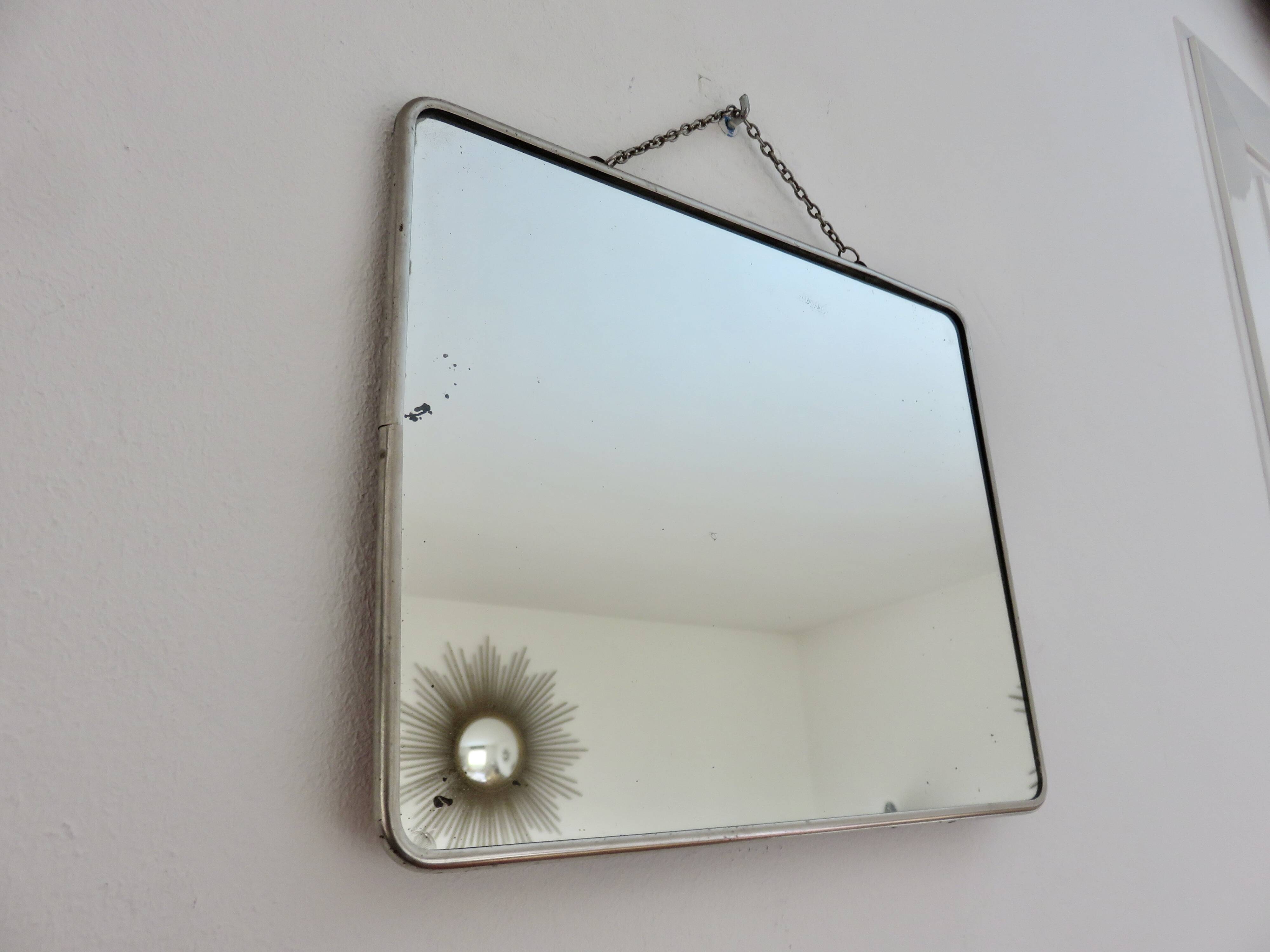 Antique barber's mirror with chain, art deco, 1940s-1950s