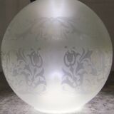 Engraved glass globe tulip oil lamp