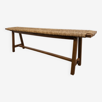 Banc en bois et paille des marais années 50/60