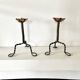 Pair of Arts & Crafts vintage antique candlesticks in wrought iron & copper