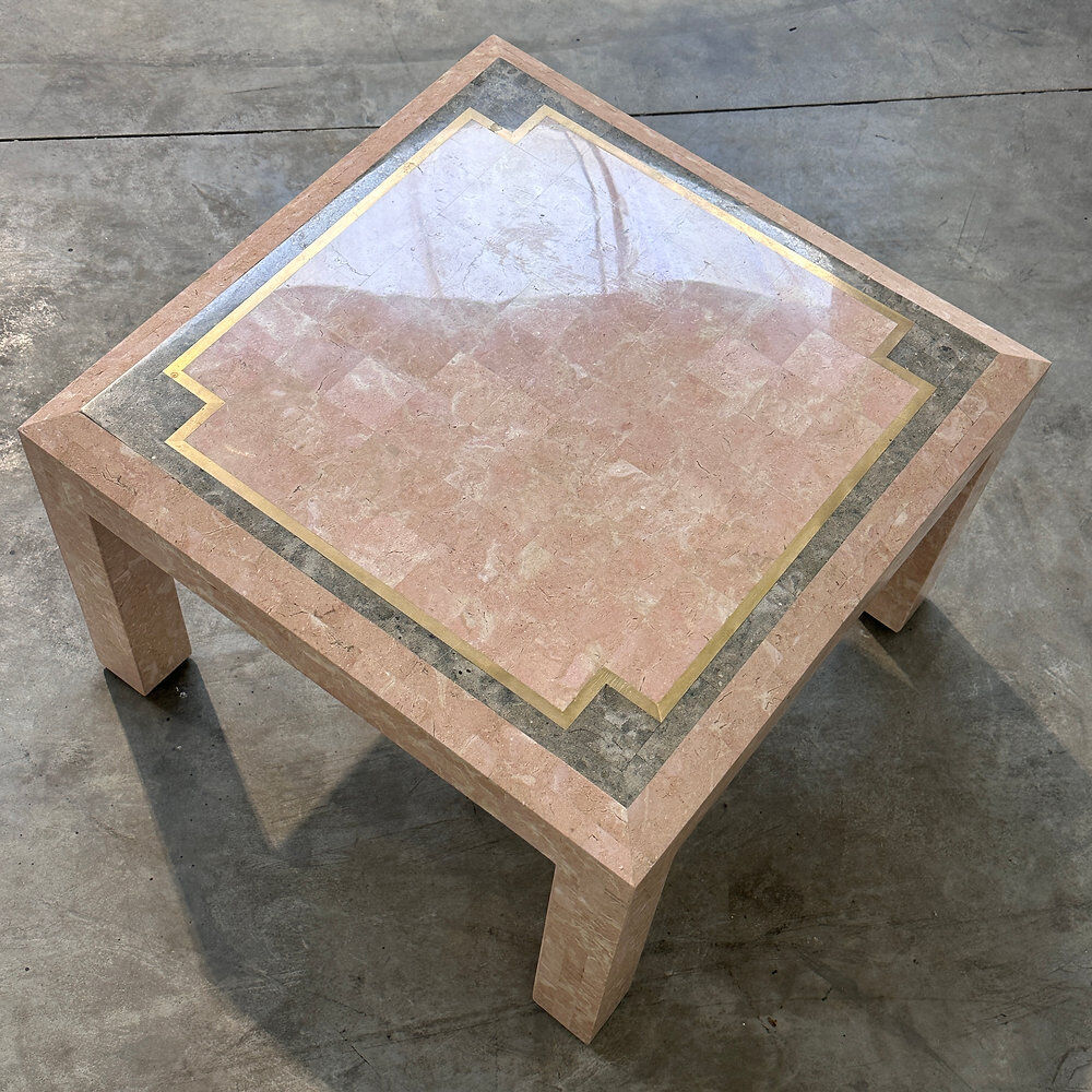 Postmodern pink marble coffee table with brass inlay, Italy, 1980s