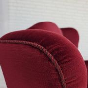 1960s, Danish armchair, red furniture velour, beech wood legs.