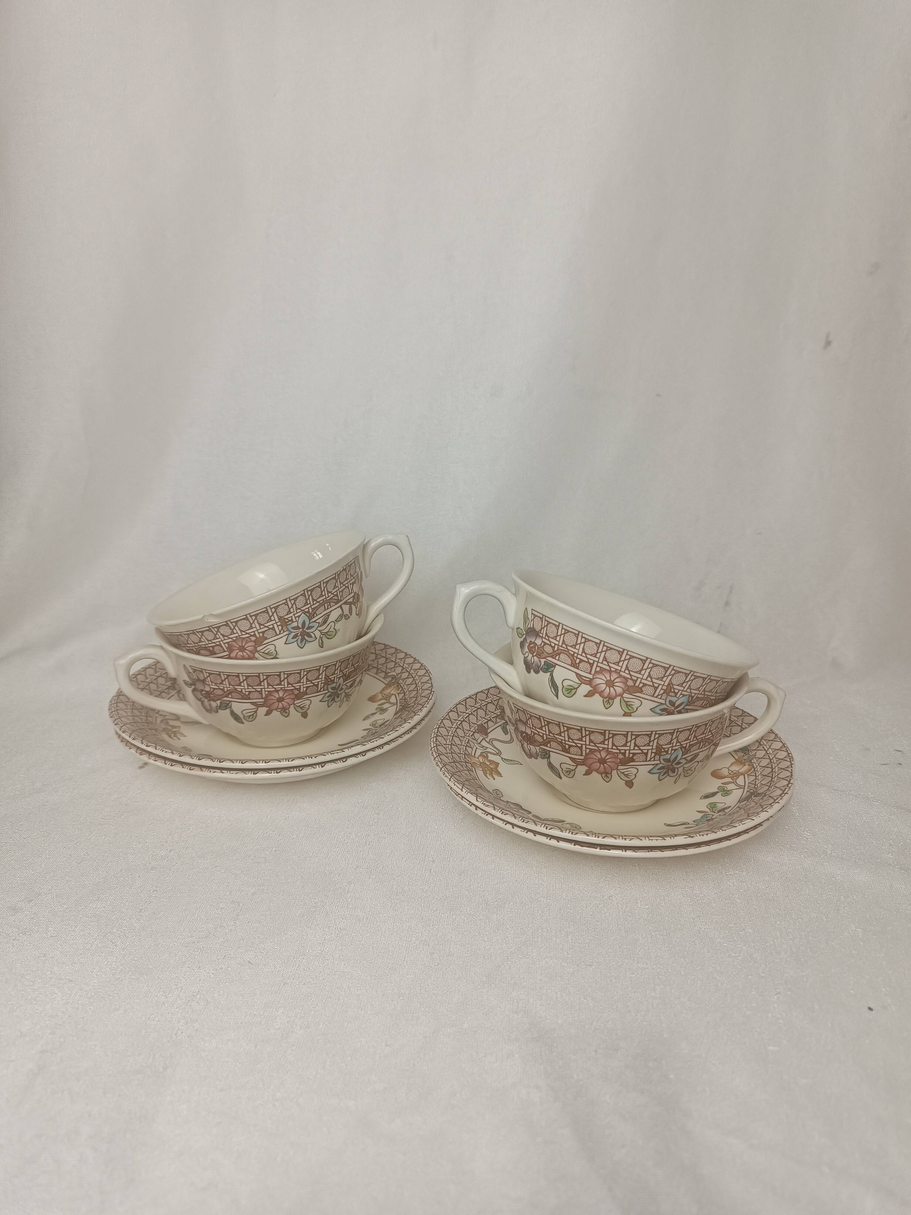4 Mason's Autumn Trellis Porcelain Teacups & Saucers