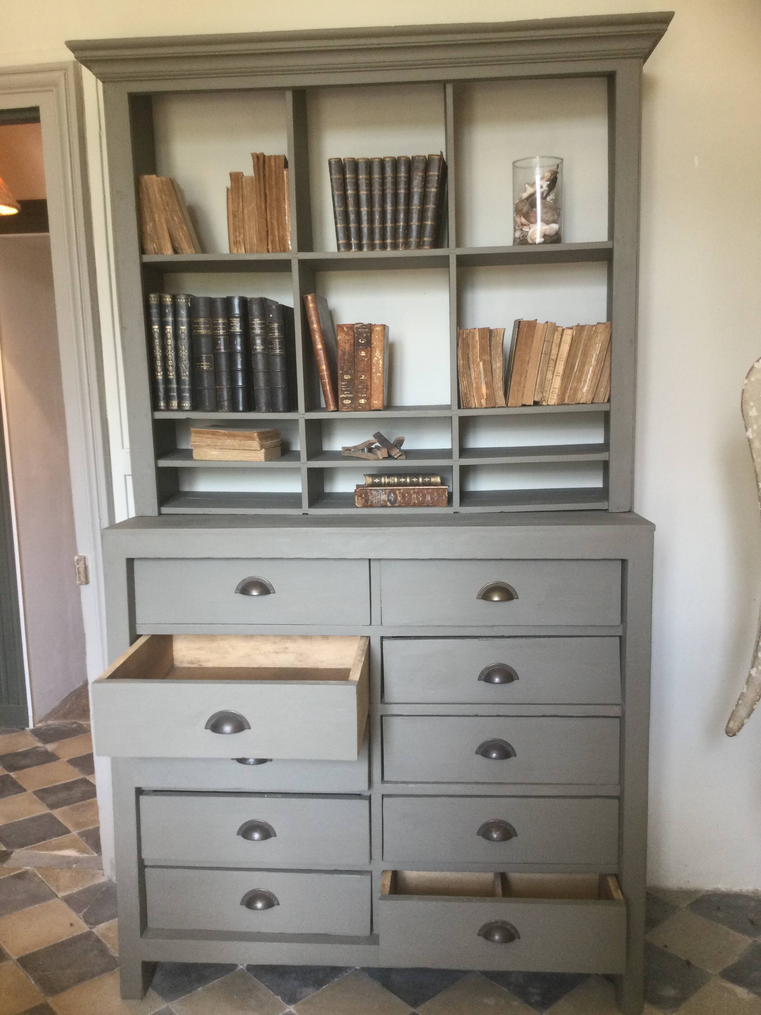 Antique bookcase with drawers