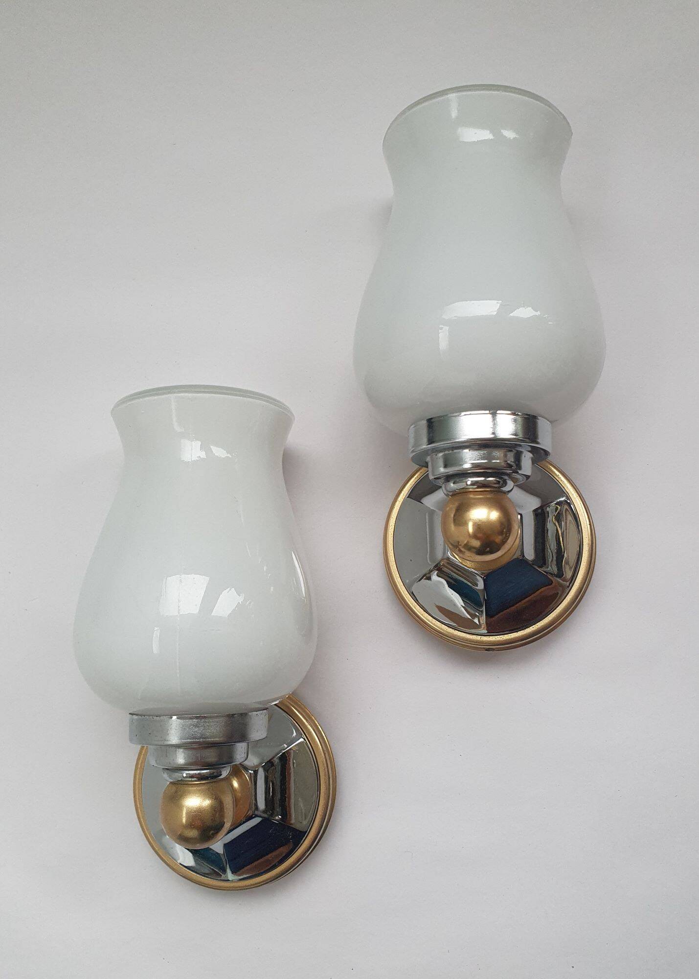 Pair of vintage bathroom gold and silver wall lights