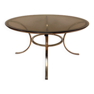 French chromed metal and smoked glass coffee table, 1970s
