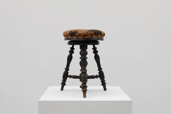 Tabouret de piano réglable Art Déco avec revêtement d'origine, France années 1920