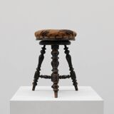 Art Deco adjustable piano stool with original upholstery, France 1920s