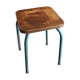 Industrial stool sitting wood feet metal blue metal feet
