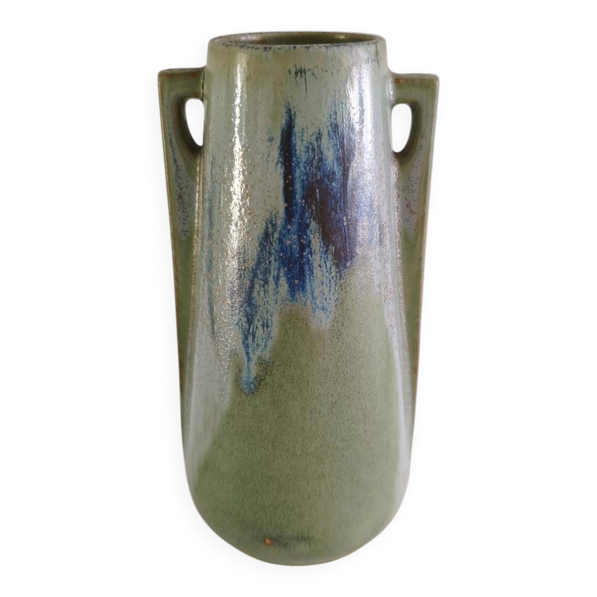 Art Deco Denbac vase with handles no. 226 in flamed stoneware - engraved signature
