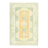 Tapis vintage turc Oushak fait main en laine et coton beige