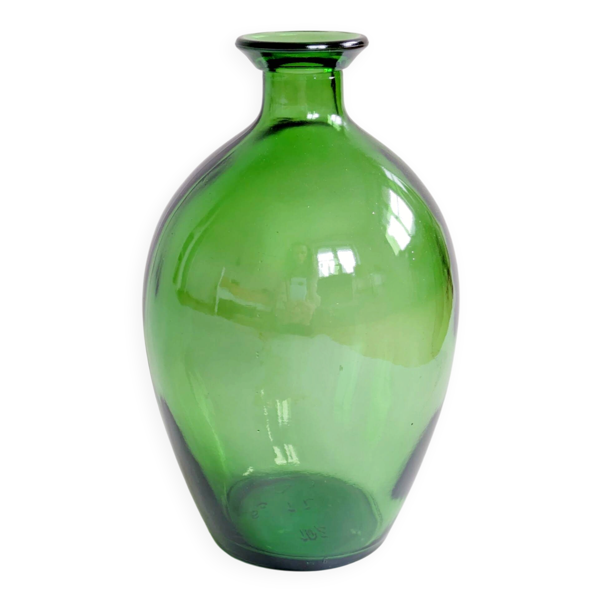 Vintage green glass bottle vase, decorative soliflore.