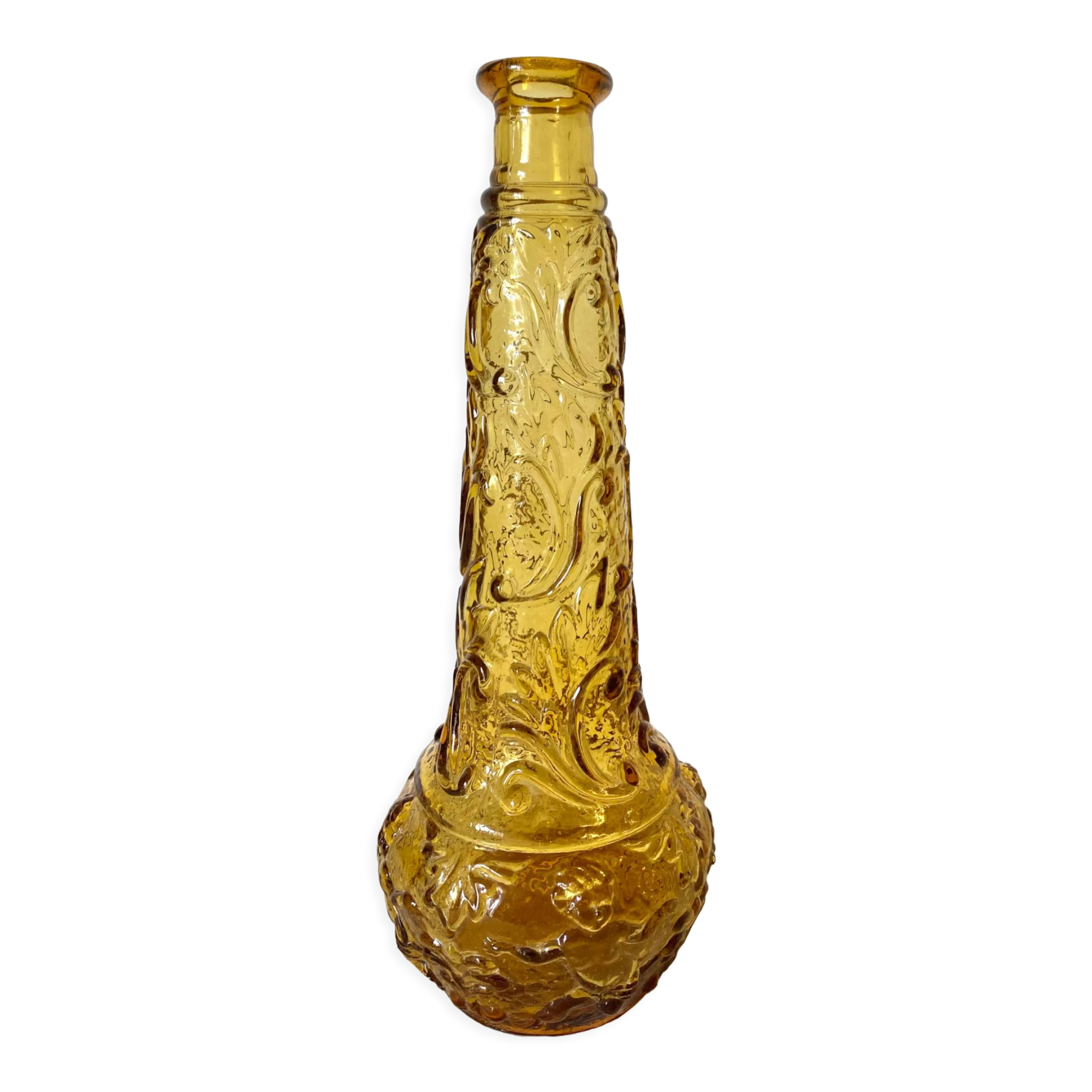 Bottle, amber glass vase angels