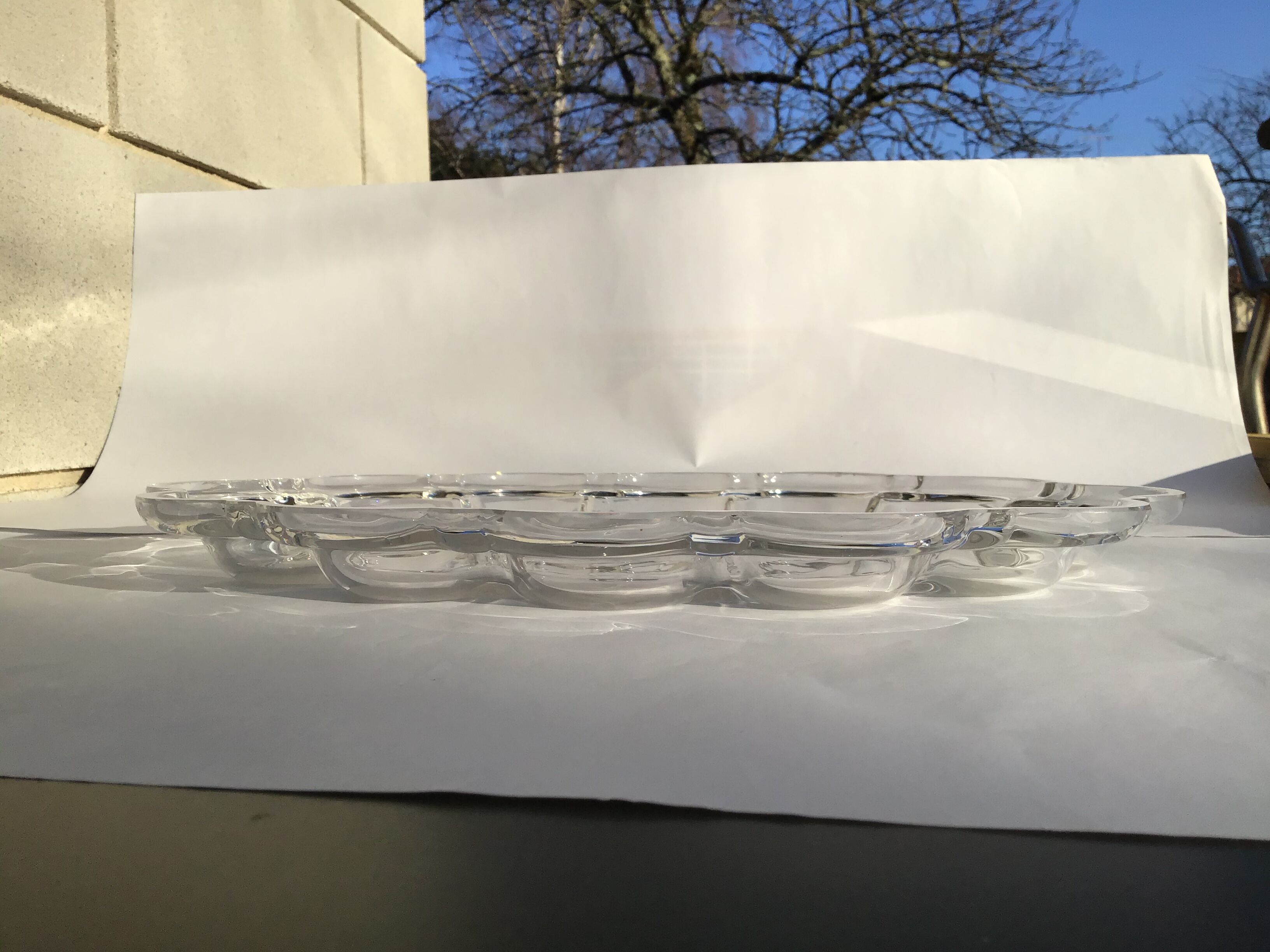 Flat engraved glass festooned ovale