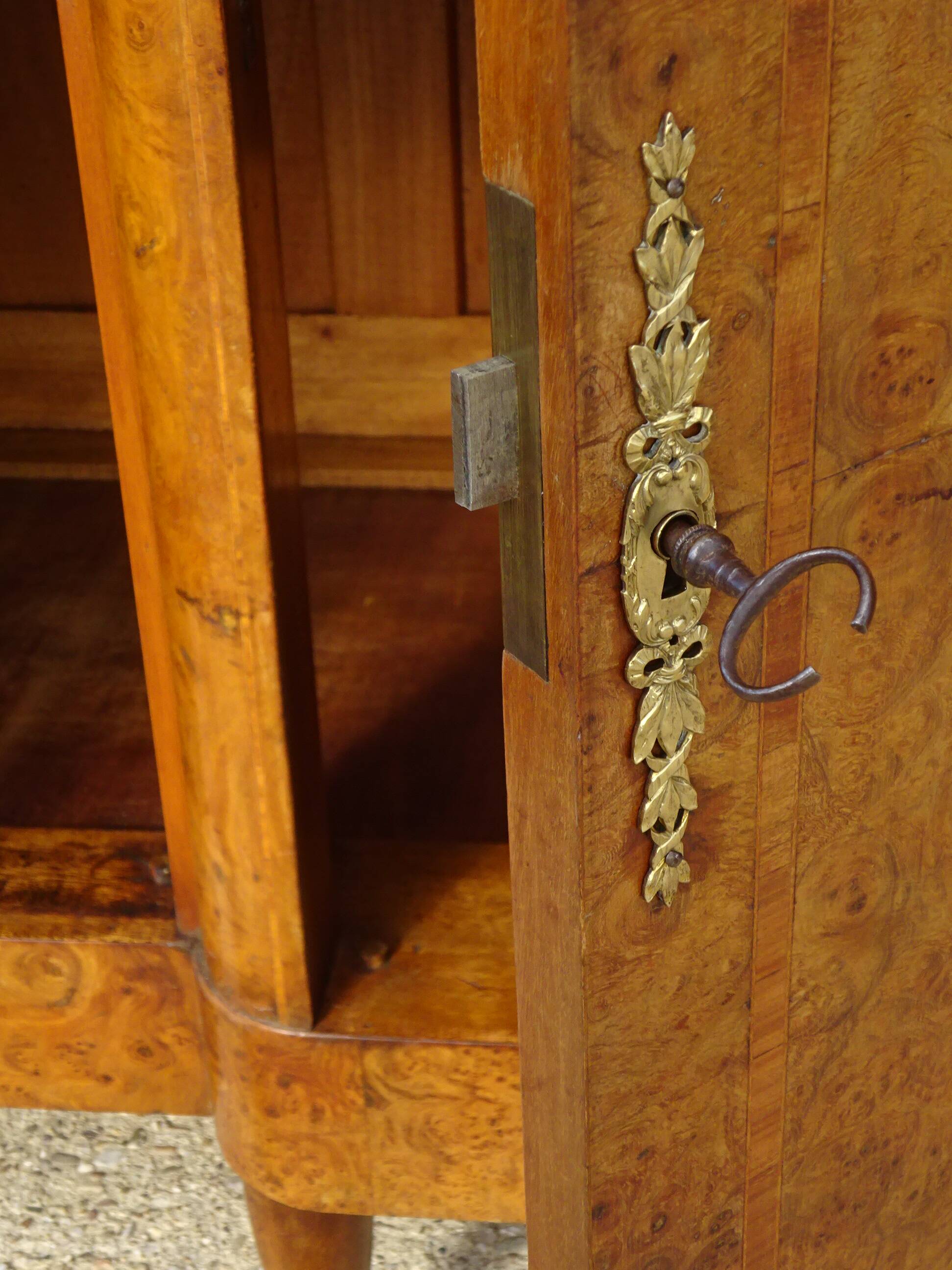 Louis XVI style walnut burl buffet with gilt bronze mounts