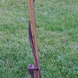 Floor lamp of the 70s in gilded brass lacquered beige metal and brown plastic 2 spots
