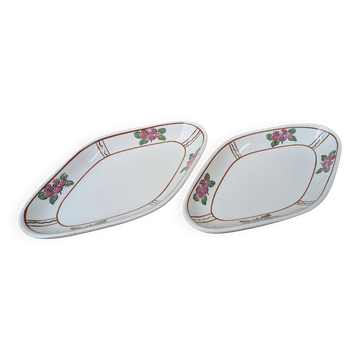 Set of 2 antique ironstone serving dishes Salins Nénuphar model