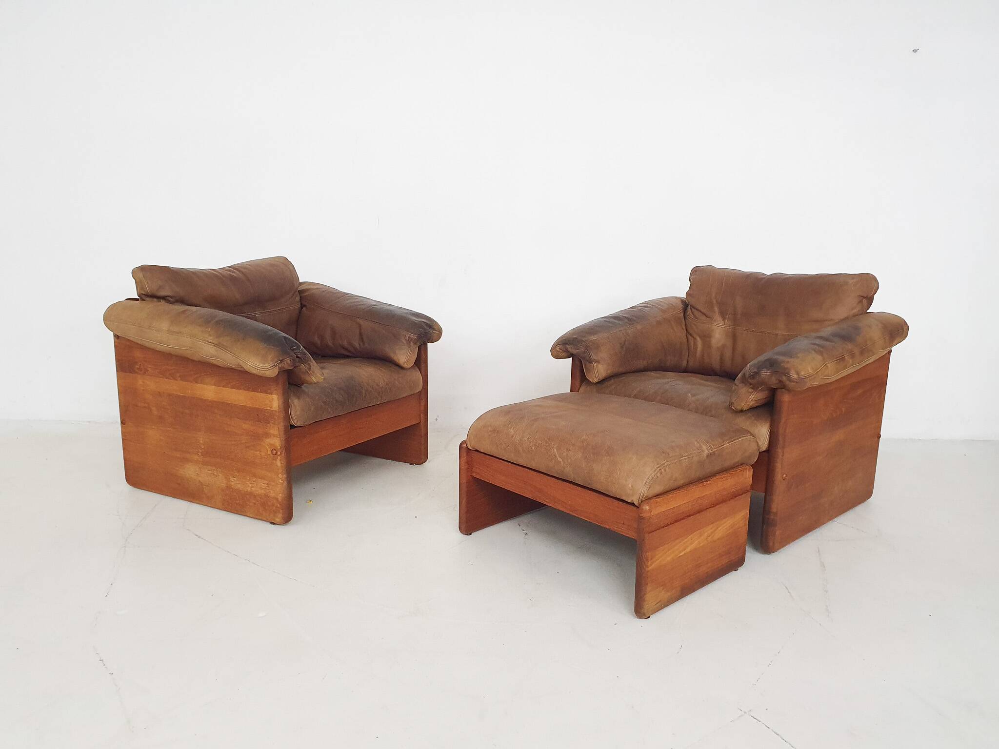 Mikael Laursen for A/S Mikael Laursen lounge chairs and ottman, Denmark 1970