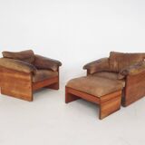 Mikael Laursen for A/S Mikael Laursen lounge chairs and ottman, Denmark 1970