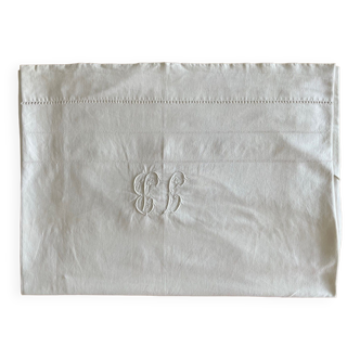 Drap ancien lin/coton. brodé