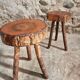 Vintage wooden tripod stools, set of 2, France 1960s