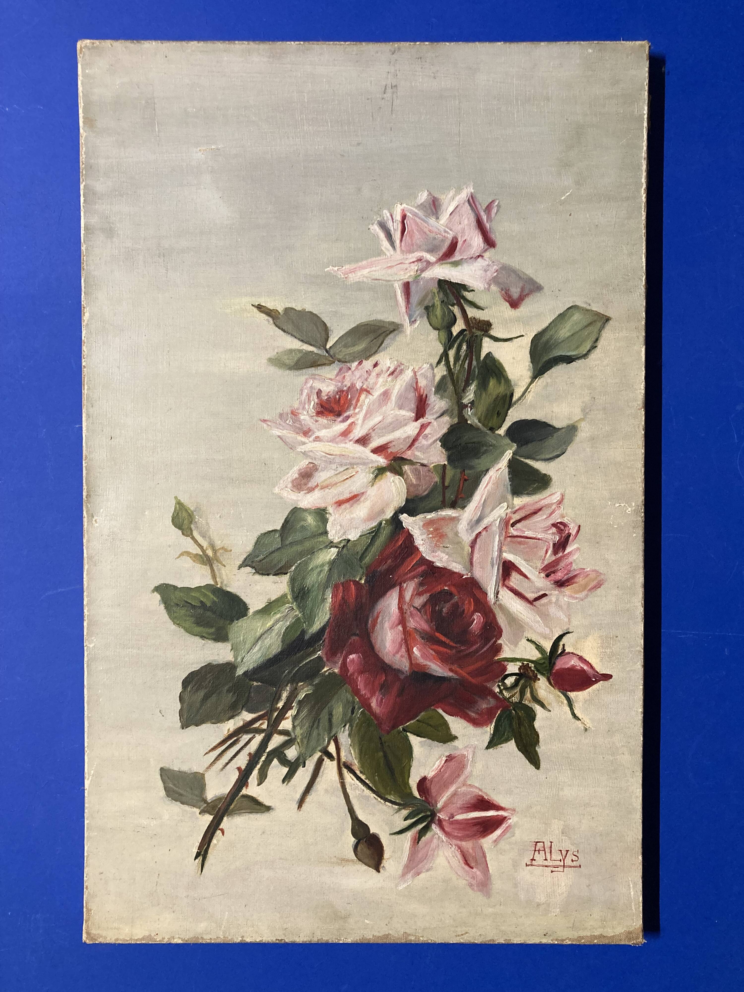 Oil on canvas with vintage roses