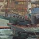 Painting "Thoniers at Dock", oil on panel, signed G. Boulard – Mid 20th century