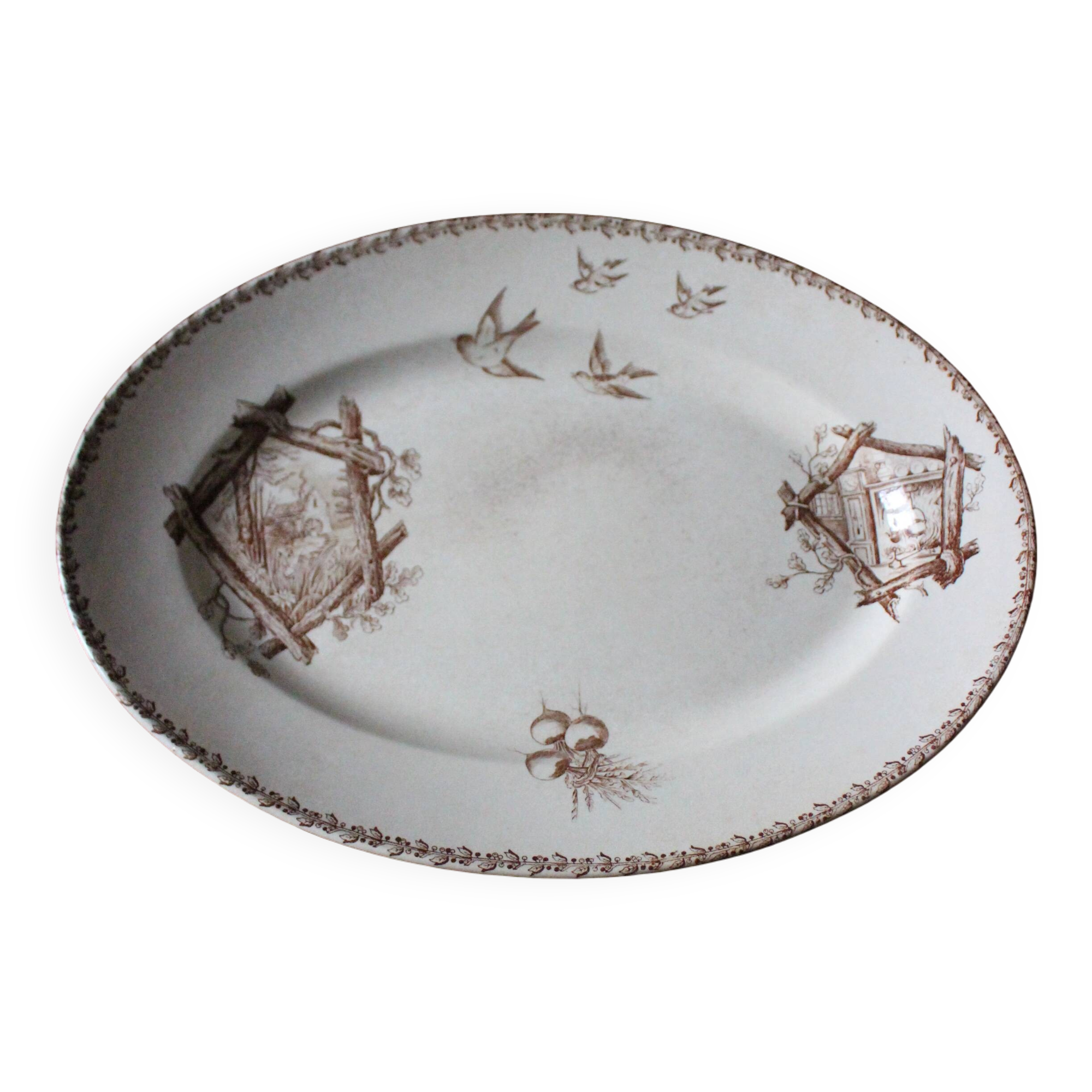 Plat ovale sépia Modèle Oxford Terre de Fer