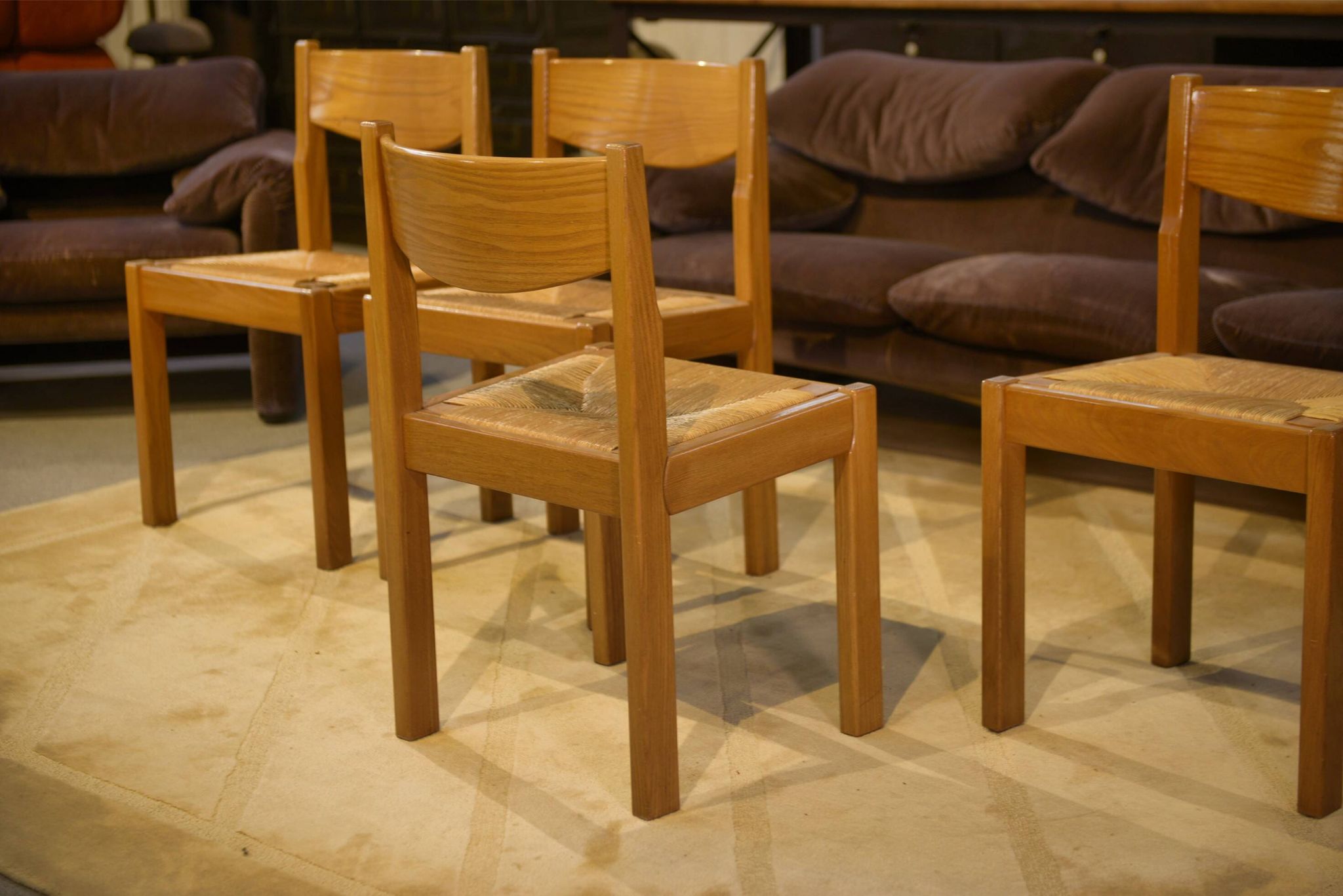 Set of 4 elm chairs Maison Regain 1960s