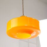 Mid-Century Italian Orange Glass & Brass Pendant Lamp