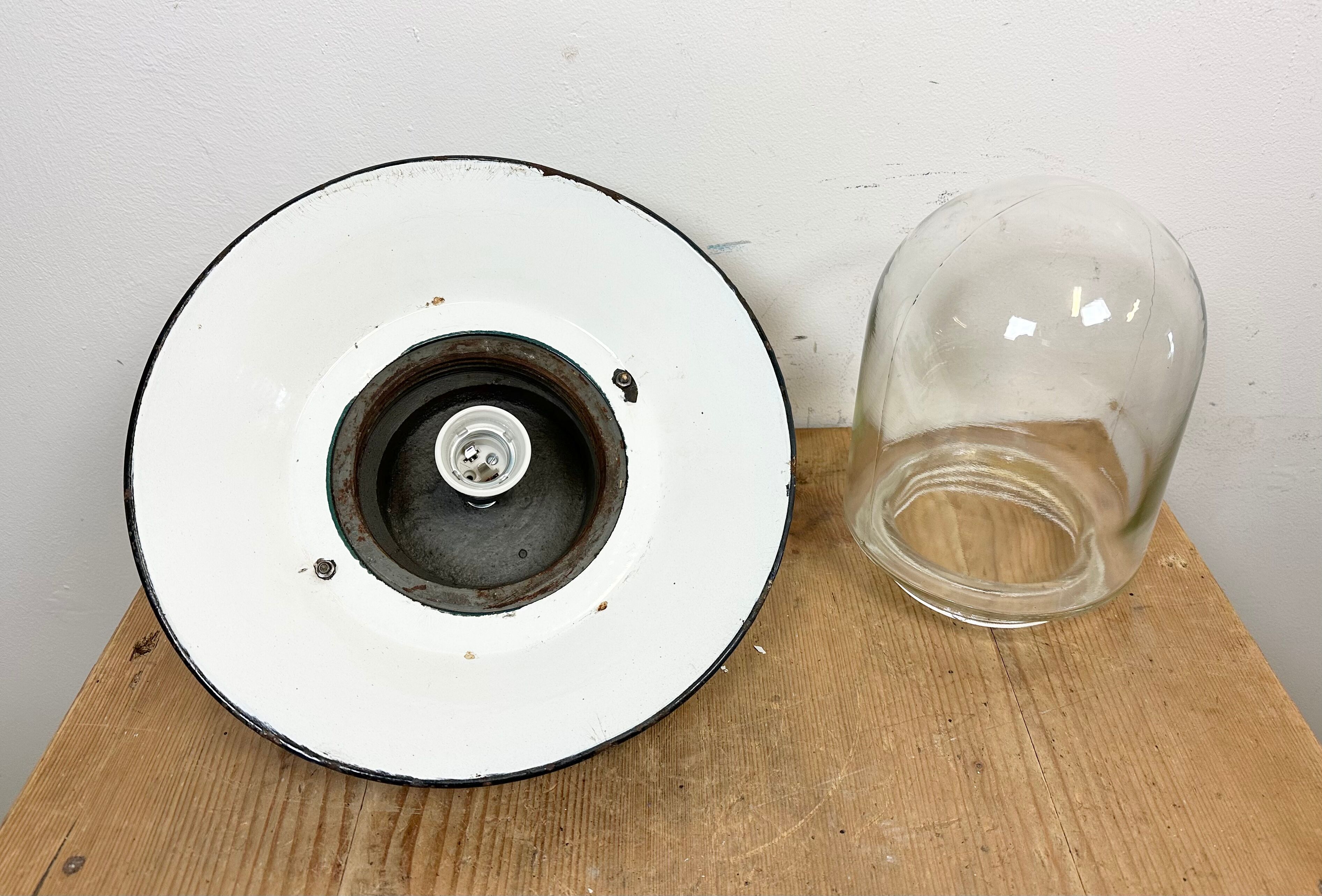 Green Enamel and Cast Iron Industrial Pendant Light, 1960s