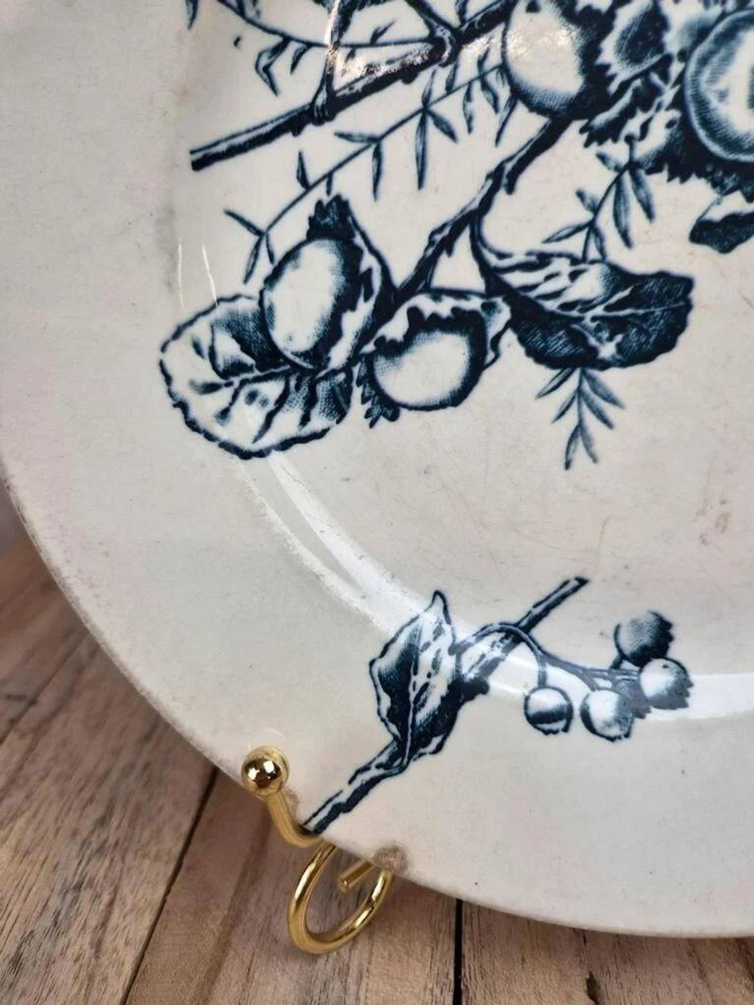 Plate Terre de Fer HB & Cie Choisy-le-Roi – Bird & fruits – 19th century