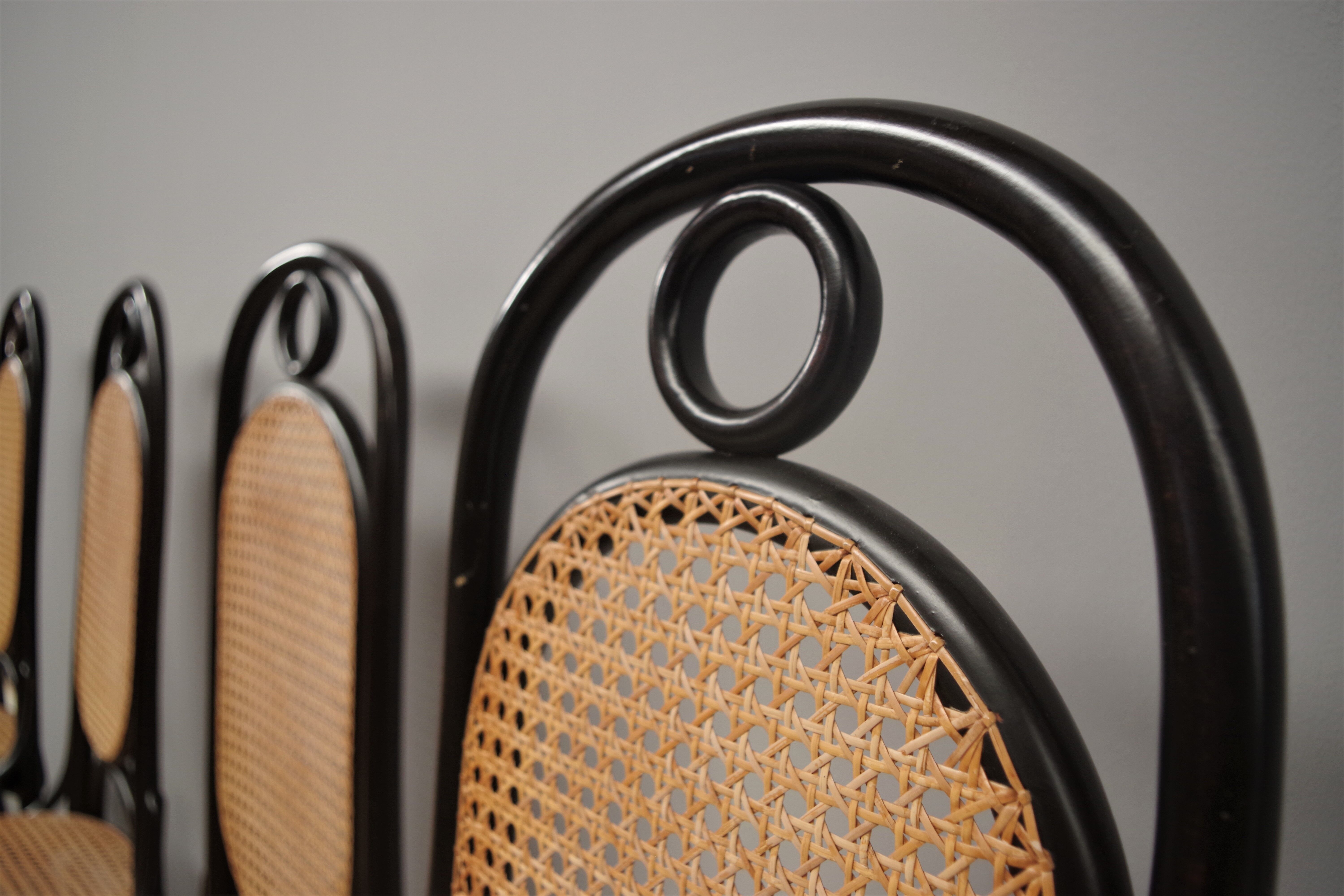 Chairs in curved beech and vienna straw, 1980s, set of 4