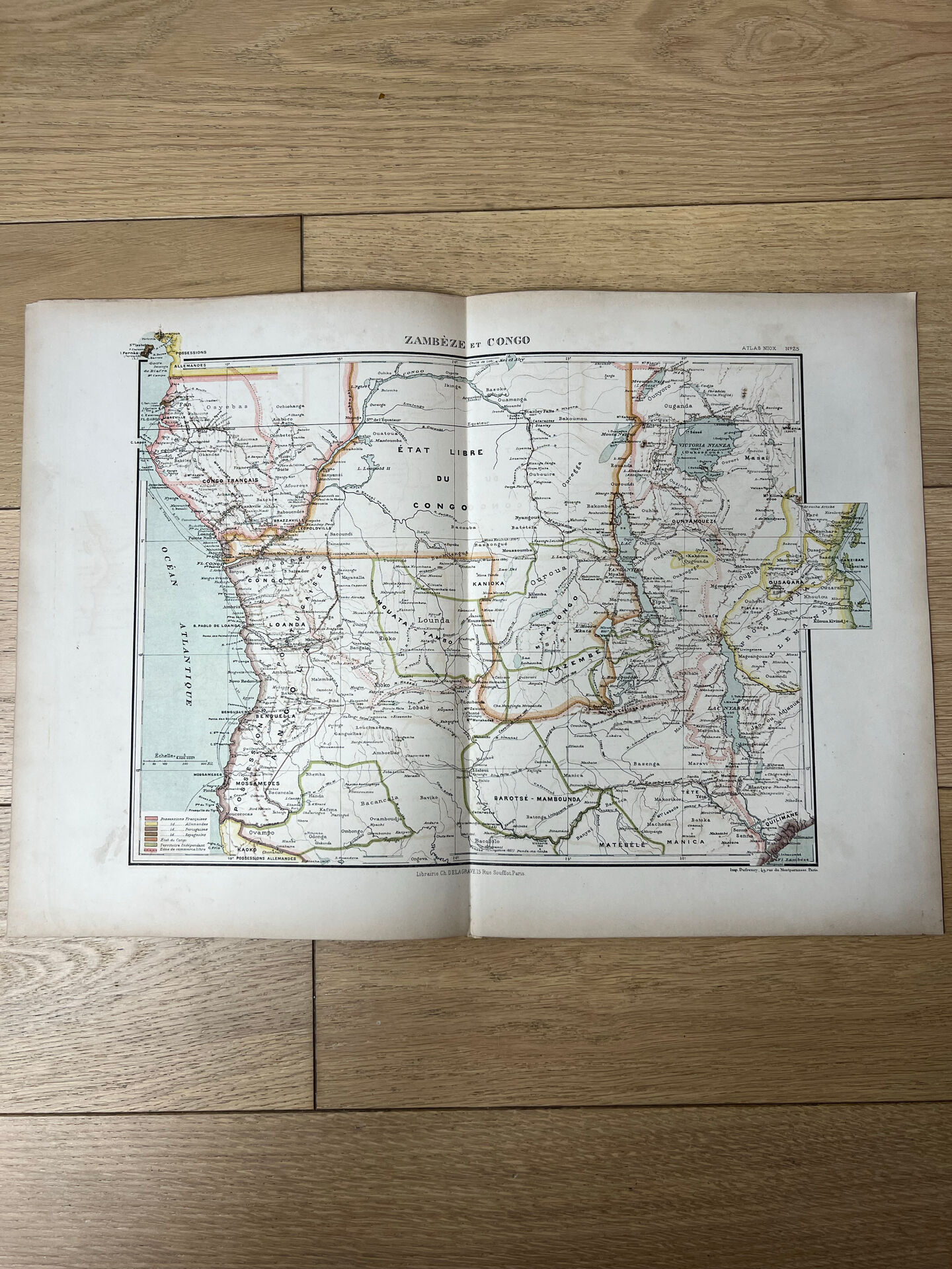 Original map of Zambezi and Congo 53x37cm 1905