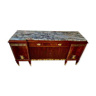 Art deco sideboard in mahogany, gilded bronzes and white marble