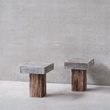 Pair of Wooden and Stone Pedestals or Side Tables (No.2)