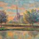 Table Painting Old landscape signed circa 1960