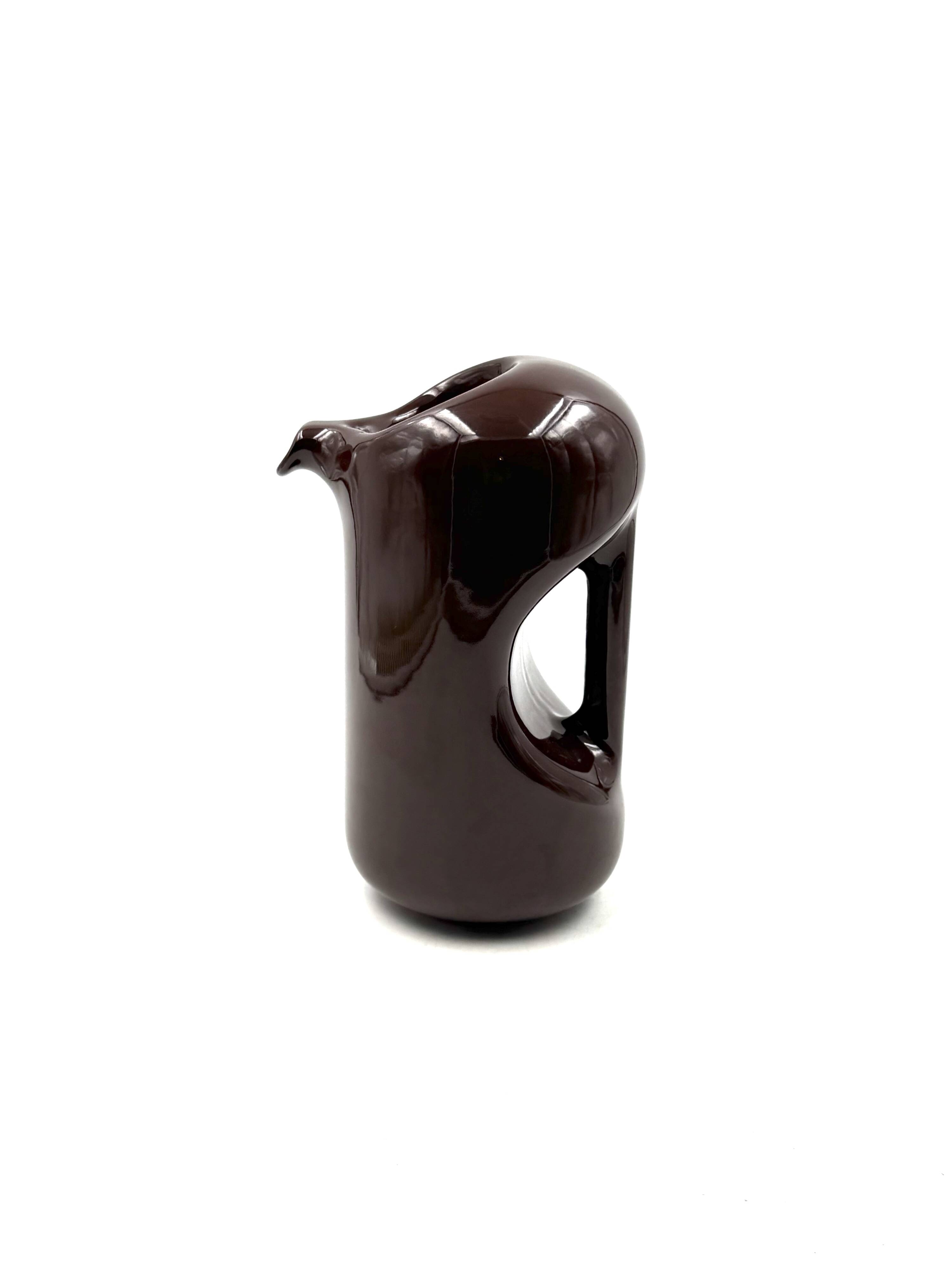 Mid-century modern brown ceramic vase / jug, Il Picchio Italy 1970s
