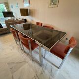 Glass table from the 1970s roche and bobois with 6 chairs